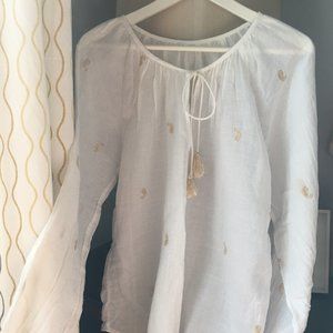 New 100% natural cotton with gold embroidery thread resort style shirt